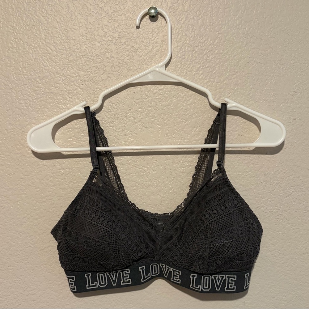 SO Dark Gray Lace Bralette with Love Band and Adjustable straps